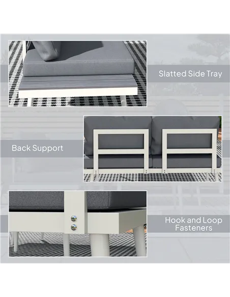 Outsunny 3 Piece Garden Furniture Set with 5-Level Adjustable Lounger, L Shaped Garden Corner Sofa with Cushions, Mesh Seat, Sla