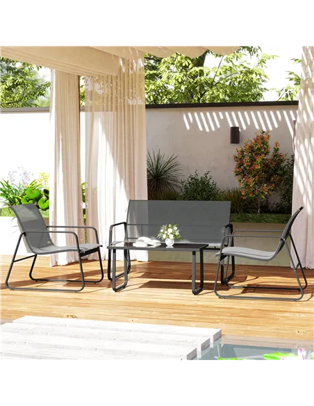 Outsunny Four-Piece Minimalistic Garden Sofa Set - Light Grey