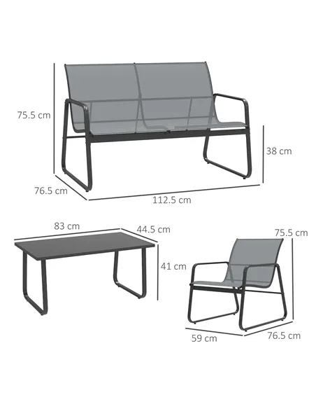 Outsunny Four-Piece Minimalistic Garden Sofa Set - Light Grey