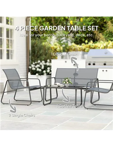 Outsunny Four-Piece Minimalistic Garden Sofa Set - Light Grey