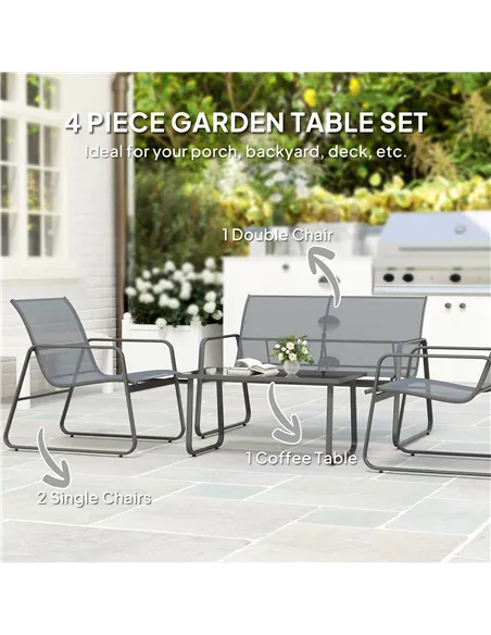 Outsunny Four-Piece Minimalistic Garden Sofa Set - Light Grey