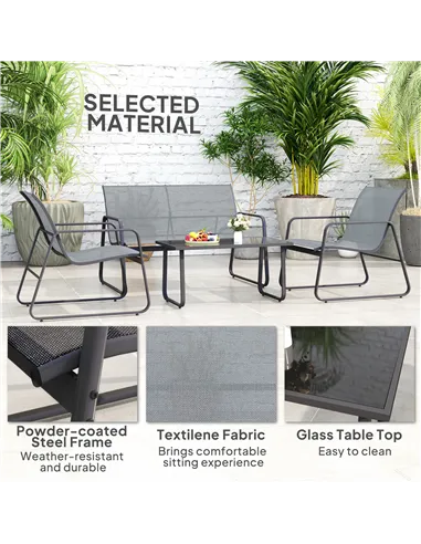 Outsunny Four-Piece Minimalistic Garden Sofa Set - Light Grey