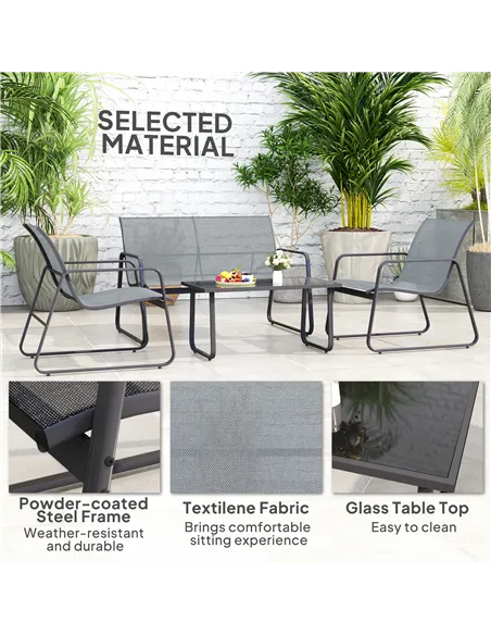 Outsunny Four-Piece Minimalistic Garden Sofa Set - Light Grey