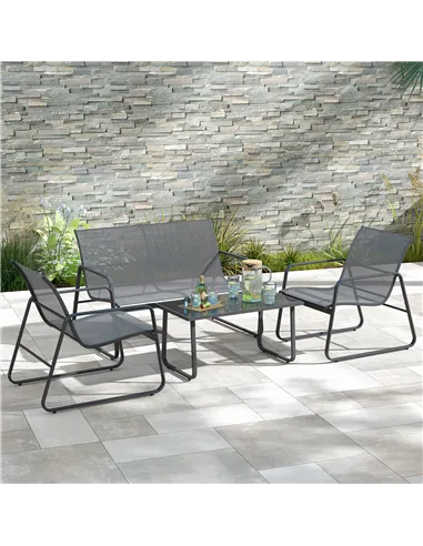 Outsunny Four-Piece Minimalistic Garden Sofa Set - Light Grey