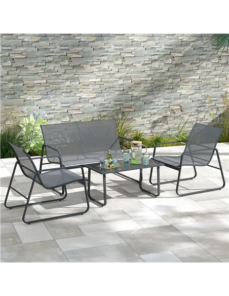 Outsunny Four-Piece Minimalistic Garden Sofa Set - Light Grey