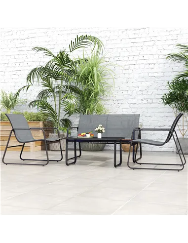 Outsunny Four-Piece Minimalistic Garden Sofa Set - Light Grey