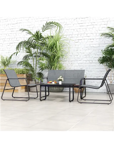 Outsunny Four-Piece Minimalistic Garden Sofa Set - Light Grey