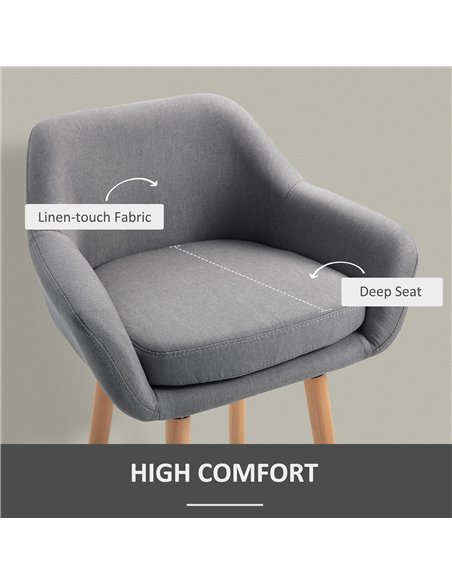 HOMCOM Set of 2 Bar Stools Modern Upholstered Seat Bar Chairs w/ Metal Frame, Solid Wood Legs Living Room Dining Room Fabric Fur