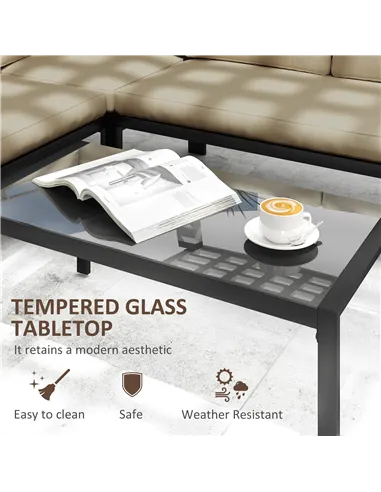 Outsunny 5 Seater Garden Corner Sofa Set, 4 Pieces Metal Garden Furniture Set with Loveseats, Glass Top Coffee Table, Breathable