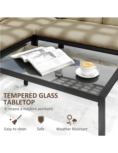 Outsunny 5 Seater Garden Corner Sofa Set, 4 Pieces Metal Garden Furniture Set with Loveseats, Glass Top Coffee Table, Breathable