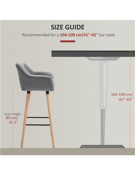 HOMCOM Set of 2 Bar Stools Modern Upholstered Seat Bar Chairs w/ Metal Frame, Solid Wood Legs Living Room Dining Room Fabric Fur