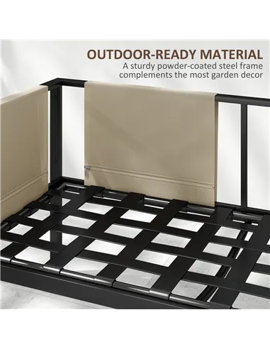 Outsunny 5 Seater Garden Corner Sofa Set, 4 Pieces Metal Garden Furniture Set with Loveseats, Glass Top Coffee Table, Breathable