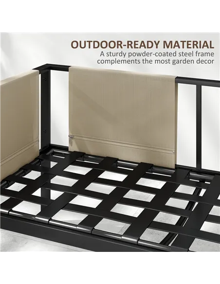 Outsunny 5 Seater Garden Corner Sofa Set, 4 Pieces Metal Garden Furniture Set with Loveseats, Glass Top Coffee Table, Breathable