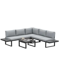 Outsunny 4 Pieces Garden Furniture Set, 5-Level Reclining Garden Corner Sofa Set, Outdoor Lounge Conversation Sectional with Cus