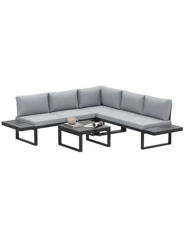 Outsunny 4 Pieces Garden Furniture Set, 5-Level Reclining Garden Corner Sofa Set, Outdoor Lounge Conversation Sectional with Cus