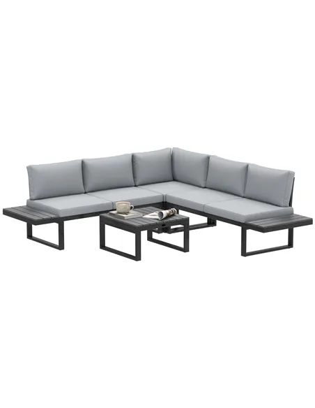 Outsunny 4 Pieces Garden Furniture Set, 5-Level Reclining Garden Corner Sofa Set, Outdoor Lounge Conversation Sectional with Cus