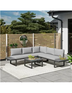 Outsunny 4 Pieces Garden Furniture Set, 5-Level Reclining Garden Corner Sofa Set, Outdoor Lounge Conversation Sectional with Cus 2