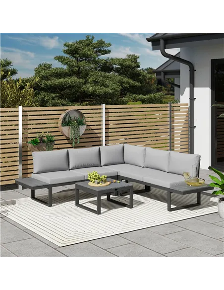 Outsunny 4 Pieces Garden Furniture Set, 5-Level Reclining Garden Corner Sofa Set, Outdoor Lounge Conversation Sectional with Cus
