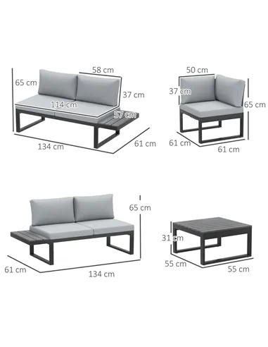 Outsunny 4 Pieces Garden Furniture Set, 5-Level Reclining Garden Corner Sofa Set, Outdoor Lounge Conversation Sectional with Cus