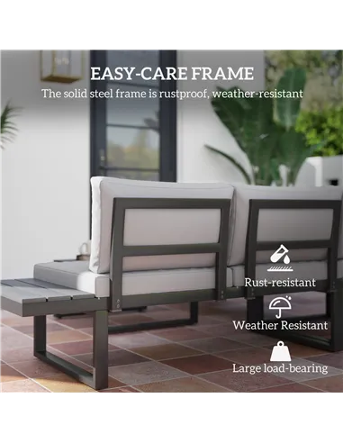 Outsunny 4 Pieces Garden Furniture Set, 5-Level Reclining Garden Corner Sofa Set, Outdoor Lounge Conversation Sectional with Cus