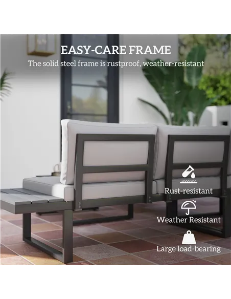 Outsunny 4 Pieces Garden Furniture Set, 5-Level Reclining Garden Corner Sofa Set, Outdoor Lounge Conversation Sectional with Cus