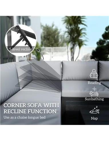 Outsunny 4 Pieces Garden Furniture Set, 5-Level Reclining Garden Corner Sofa Set, Outdoor Lounge Conversation Sectional with Cus