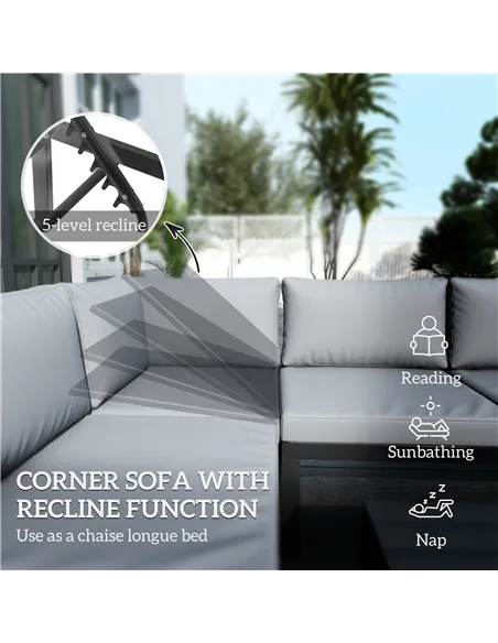 Outsunny 4 Pieces Garden Furniture Set, 5-Level Reclining Garden Corner Sofa Set, Outdoor Lounge Conversation Sectional with Cus