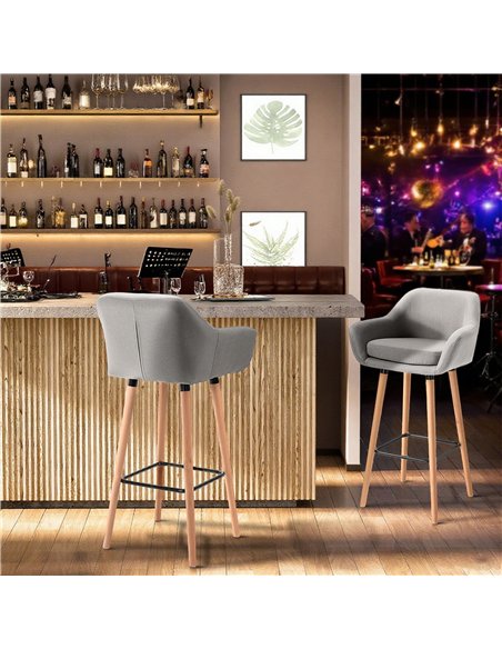 HOMCOM Set of 2 Bar Stools Modern Upholstered Seat Bar Chairs w/ Metal Frame, Solid Wood Legs Living Room Dining Room Fabric Fur