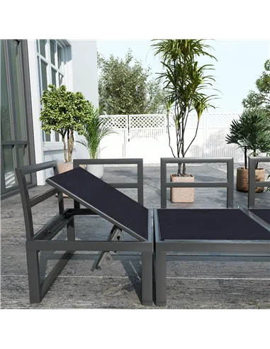 Outsunny 4 Pieces Garden Furniture Set, 5-Level Reclining Garden Corner Sofa Set, Outdoor Lounge Conversation Sectional with Cus