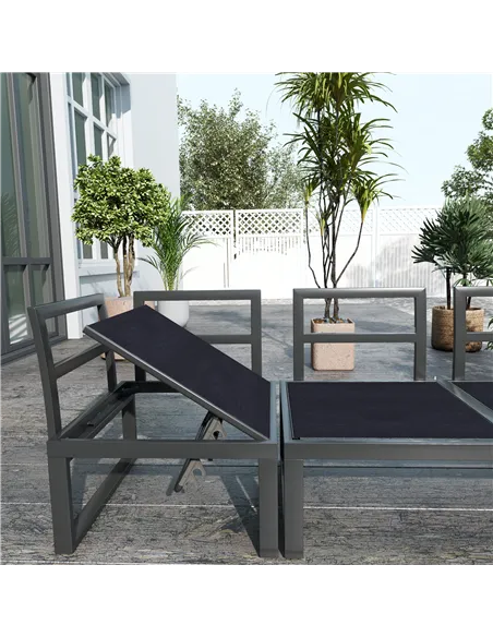 Outsunny 4 Pieces Garden Furniture Set, 5-Level Reclining Garden Corner Sofa Set, Outdoor Lounge Conversation Sectional with Cus