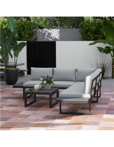 Outsunny 4 Pieces Garden Furniture Set, 5-Level Reclining Garden Corner Sofa Set, Outdoor Lounge Conversation Sectional with Cus