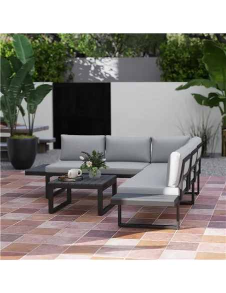 Outsunny 4 Pieces Garden Furniture Set, 5-Level Reclining Garden Corner Sofa Set, Outdoor Lounge Conversation Sectional with Cus