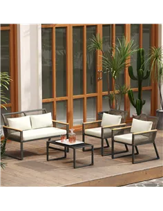Outsunny Four Piece Wicker Rope Garden Furniture Set with Glass Top Coffee Table - Grey 2