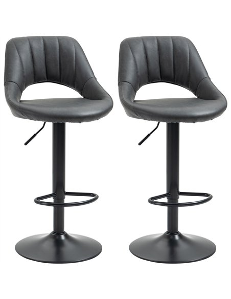 HOMCOM Bar Stools Set of 2, Swivel Counter Height Barstools with Back, Adjustable PU Leather Bar Chairs, Modern Armless Kitchen 