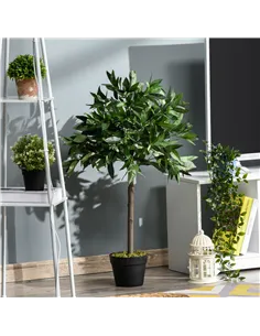 Outsunny Artificial Bay Laurel Topiary Trees w/ Pot Fake, Set Of 2 90cm/3FT Indoor Greenery Plant Home Office Garden Decor Green 2
