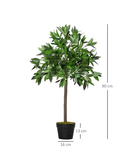 Outsunny Artificial Bay Laurel Topiary Trees w/ Pot Fake, Set Of 2 90cm/3FT Indoor Greenery Plant Home Office Garden Decor Green