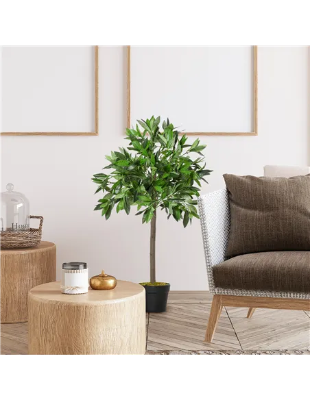 Outsunny Artificial Bay Laurel Topiary Trees w/ Pot Fake, Set Of 2 90cm/3FT Indoor Greenery Plant Home Office Garden Decor Green