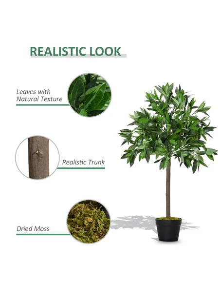Outsunny Artificial Bay Laurel Topiary Trees w/ Pot Fake, Set Of 2 90cm/3FT Indoor Greenery Plant Home Office Garden Decor Green