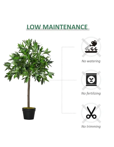 Outsunny Artificial Bay Laurel Topiary Trees w/ Pot Fake, Set Of 2 90cm/3FT Indoor Greenery Plant Home Office Garden Decor Green
