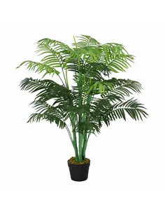Outsunny 125cm/4FT Artificial Palm Plant Decorative Tree with Nursery Pot, Fake Plastic Indoor Outdoor Home Office Décor, Green