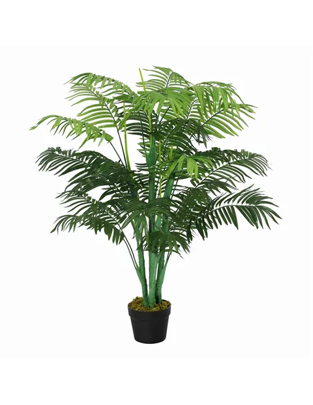 Outsunny 125cm/4FT Artificial Palm Plant Decorative Tree with Nursery Pot, Fake Plastic Indoor Outdoor Home Office Décor, Green