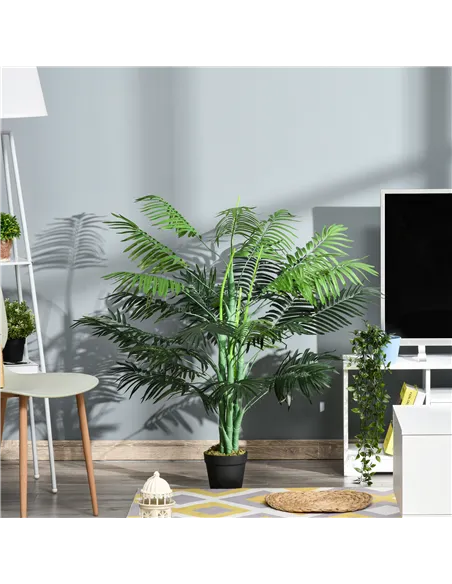 Outsunny 125cm/4FT Artificial Palm Plant Decorative Tree with Nursery Pot, Fake Plastic Indoor Outdoor Home Office Décor, Green