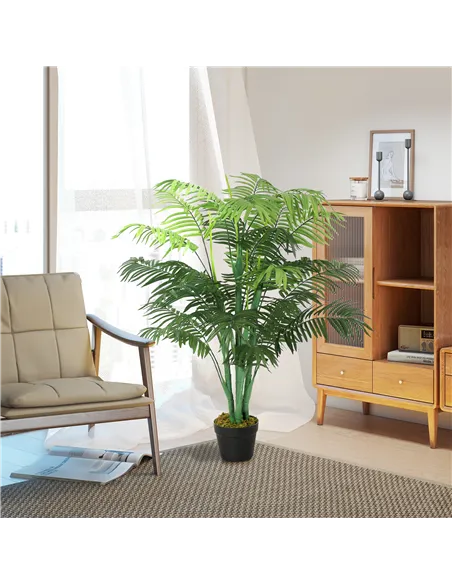 Outsunny 125cm/4FT Artificial Palm Plant Decorative Tree with Nursery Pot, Fake Plastic Indoor Outdoor Home Office Décor, Green
