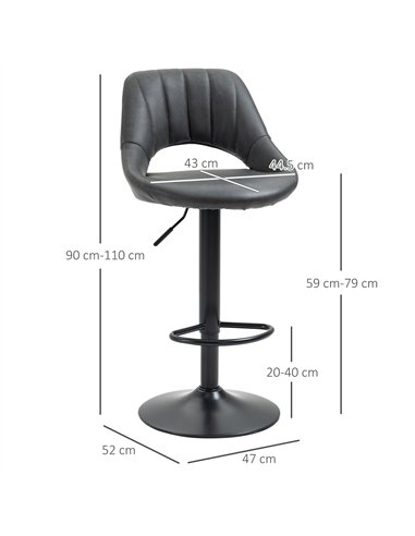 HOMCOM Bar Stools Set of 2, Swivel Counter Height Barstools with Back, Adjustable PU Leather Bar Chairs, Modern Armless Kitchen 