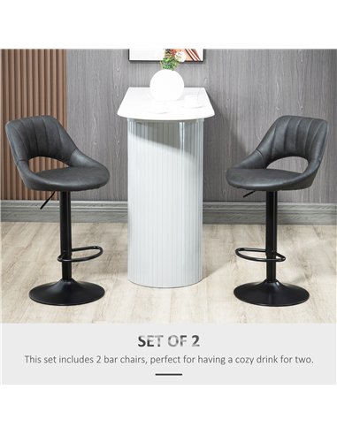 HOMCOM Bar Stools Set of 2, Swivel Counter Height Barstools with Back, Adjustable PU Leather Bar Chairs, Modern Armless Kitchen 