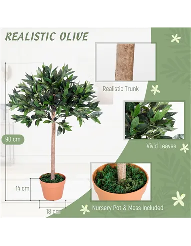 Outsunny 3ft Artificial Olive Tree Indoor Plant Greenery for Home Office Potted in An Orange Pot