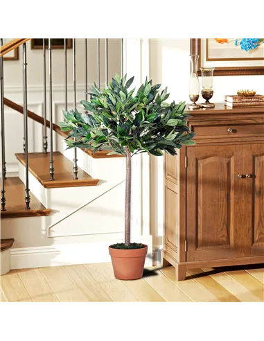 Outsunny 3ft Artificial Olive Tree Indoor Plant Greenery for Home Office Potted in An Orange Pot