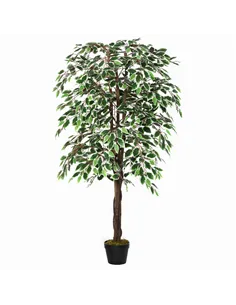 Outsunny 160cm/5.2FT Artificial Ficus Silk Tree with Nursery Pot, Decorative Fake Plant, for Indoor Outdoor Décor