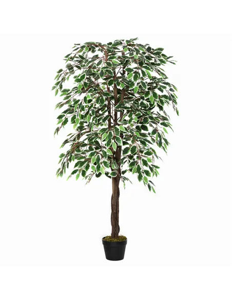 Outsunny 160cm/5.2FT Artificial Ficus Silk Tree with Nursery Pot, Decorative Fake Plant, for Indoor Outdoor Décor