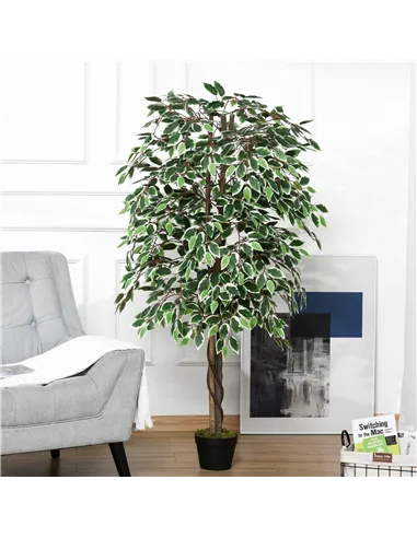 Outsunny 160cm/5.2FT Artificial Ficus Silk Tree with Nursery Pot, Decorative Fake Plant, for Indoor Outdoor Décor